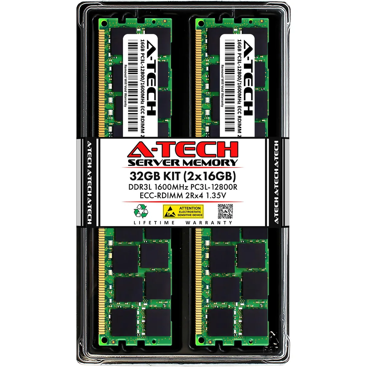 A-Tech A-Tech 32GB (2x16GB) DDR3L 1600 ECC RDIMM 2Rx4 1.35V Server RAM — product photo