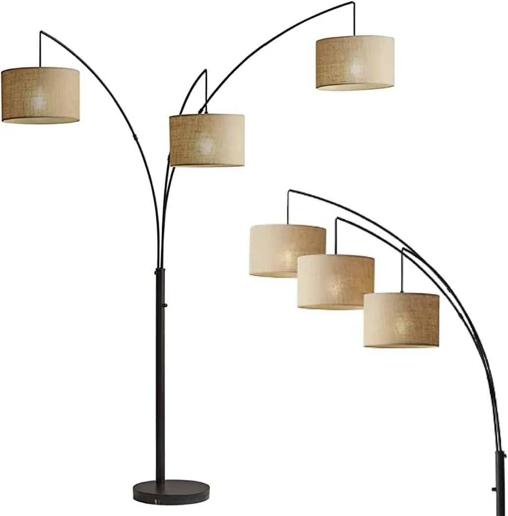 TUKO TUKO Trinity Arc Floor Lamp Antique Bronze Beige Burlap 82" 3 Arm — product photo