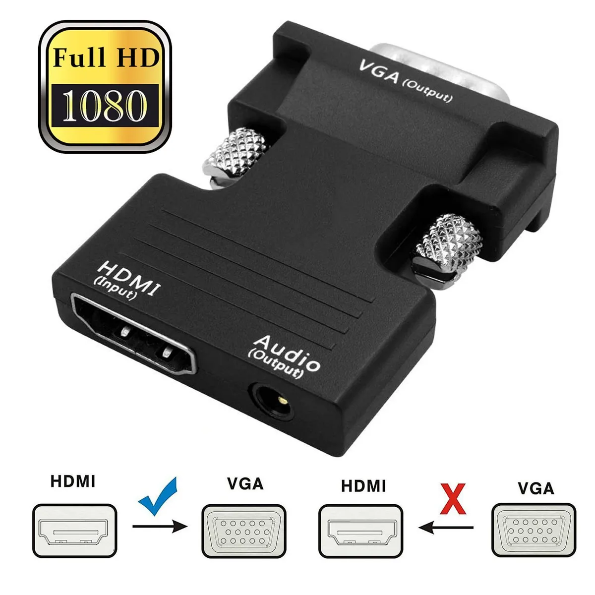 ESTONE ESTONE HDMI Female to VGA Male Adapter 1080P Audio Black 2 ft — product photo