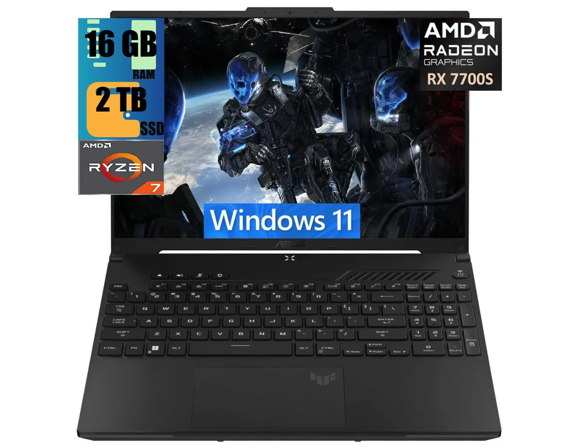 ASUS ASUS TUF A16 gaming laptop 16" FHD+ 165Hz Ryzen 7 7735HS RX 7700S 8GB 16GB DDR5 2TB PCIe SSD — product photo