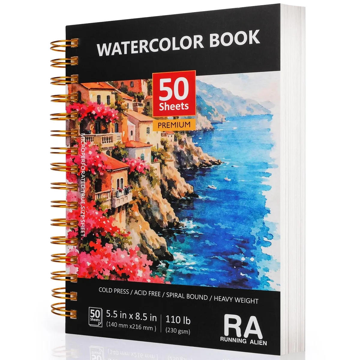  RA RUNNING ALIEN WS00001 Watercolor Sketchbook 50 sheets 8.5x5.5" 110lb 230gsm cold press — product photo