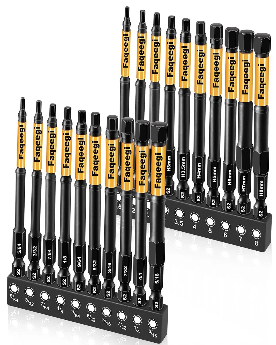 Black 20-piece 4-inch S2 steel hex bit set in case
