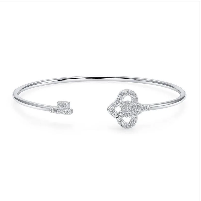 MST MST 0.925 Sterling Silver Heart & Key Cuff Bangle Bracelet, Rhodium-Plated, 50mm — product photo