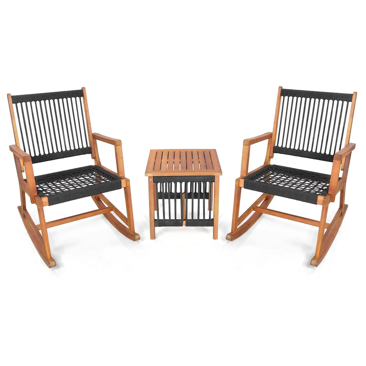 SlickBlue SlickBlue 3-Piece Acacia Wood Rocking Bistro Set Black — product photo