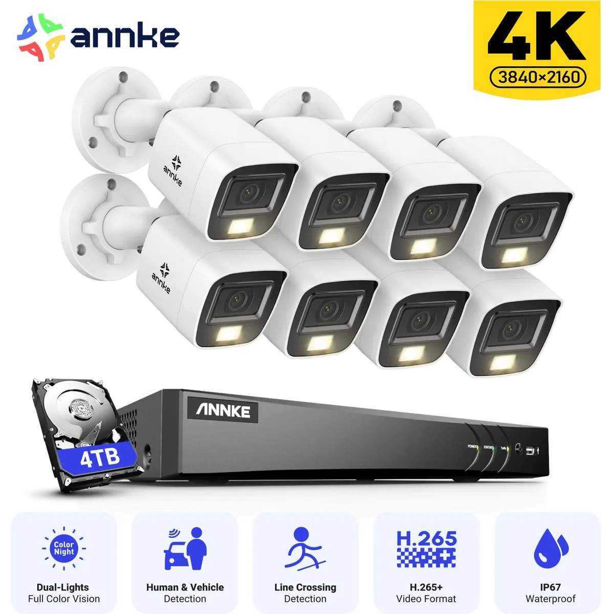 Annke Annke 8CH 8MP AI DVR 4TB HDD 8x4K IP67 Bullet Surveillance Security System — product photo
