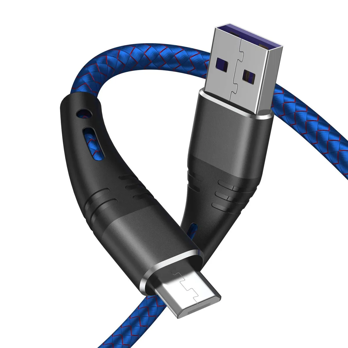 Blue nylon braided Micro USB charging cable, 6ft length, two pack