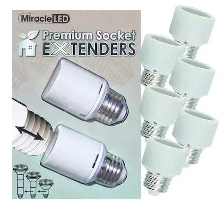 Six white porcelain socket extenders in a pack