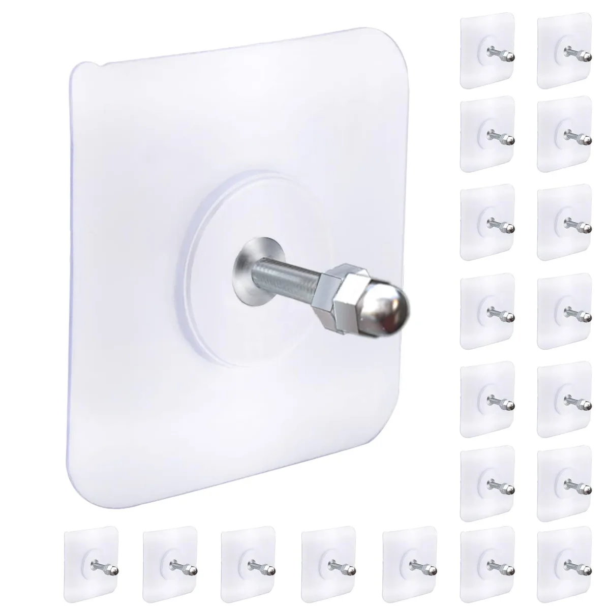 White adhesive hooks with built-in screws, 20 pieces, 16mm