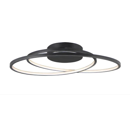 Black flush mount light with spiral aluminum channel and acrylic diffuser, 24.5 inches wide