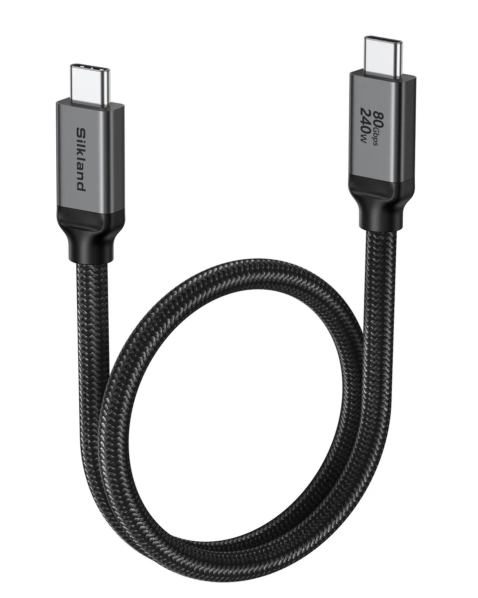 Grey braided USB-C cable with metal connectors, 1.6 metres long