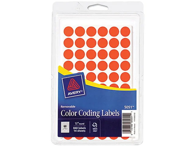Avery Avery 05051 Removable Labels, 1/2in dia, Neon Red, 60/sheet, 840/pack — product photo