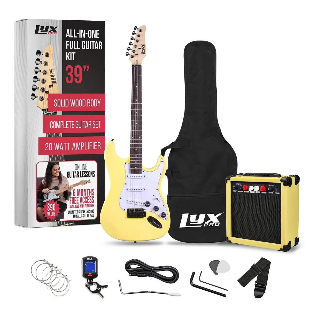 LyxPro LyxPro 39 inch Electric Guitar Kit with 20w Amp Retro Yellow — product photo