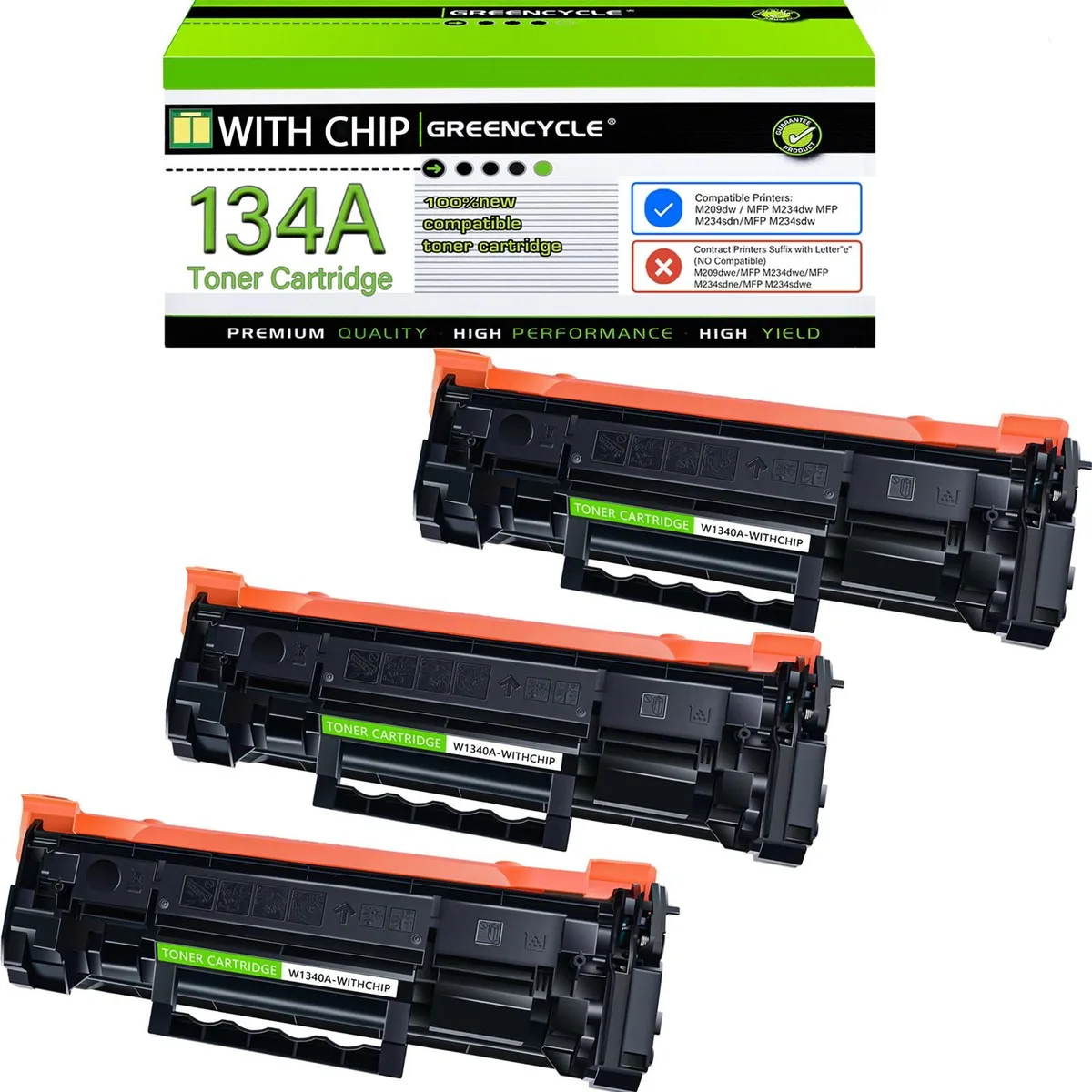 GREENCYCLE GREENCYCLE 134A-CHIP Compatible Toner Cartridge 3 Pack Black 1100 pages — product photo
