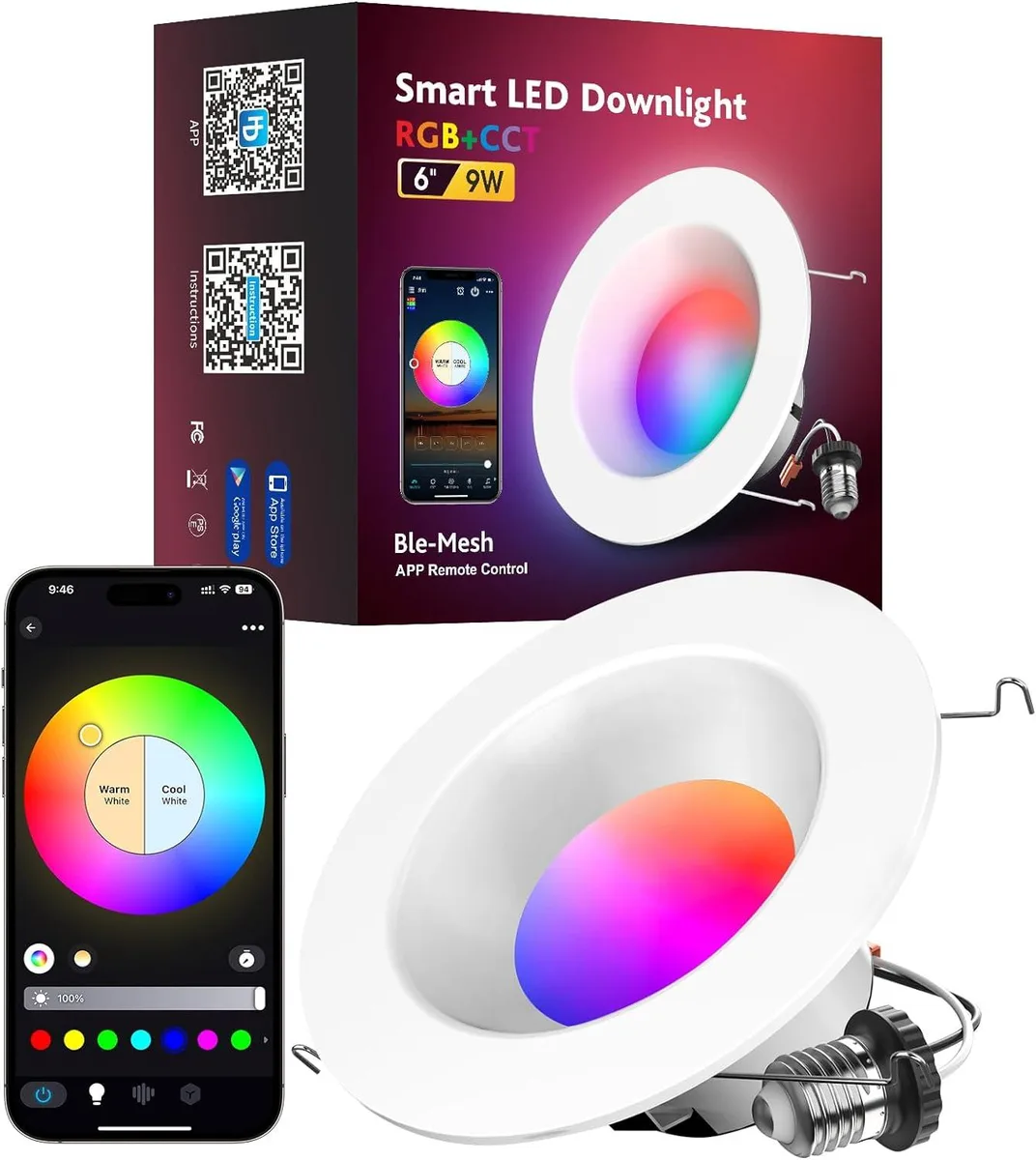 MagicLight MagicLight 5/6 Inch 9W RGBCW Bluetooth Mesh Smart Recessed Lighting — product photo