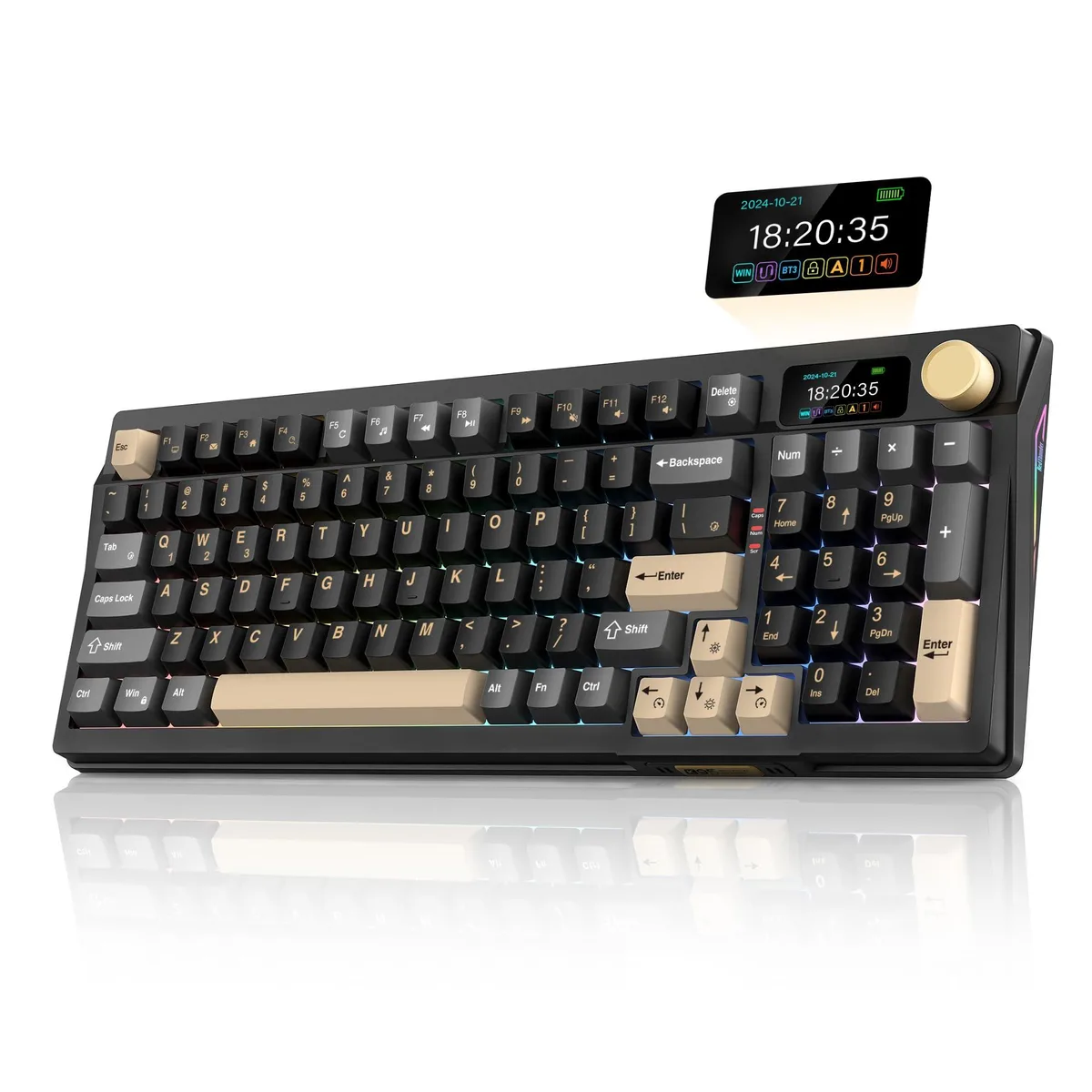 Redragon K95 Wireless Mechanical Gaming Keyboard TFT Knob Tri-Mode Gasket Pink Switch Black-Gold — product photo