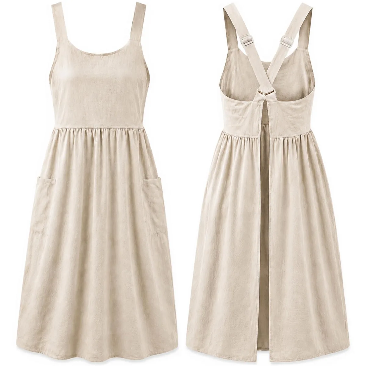  Uaussi Pinafore Cross-Back Apron Beige 80% Cotton 20% Linen One Size — product photo