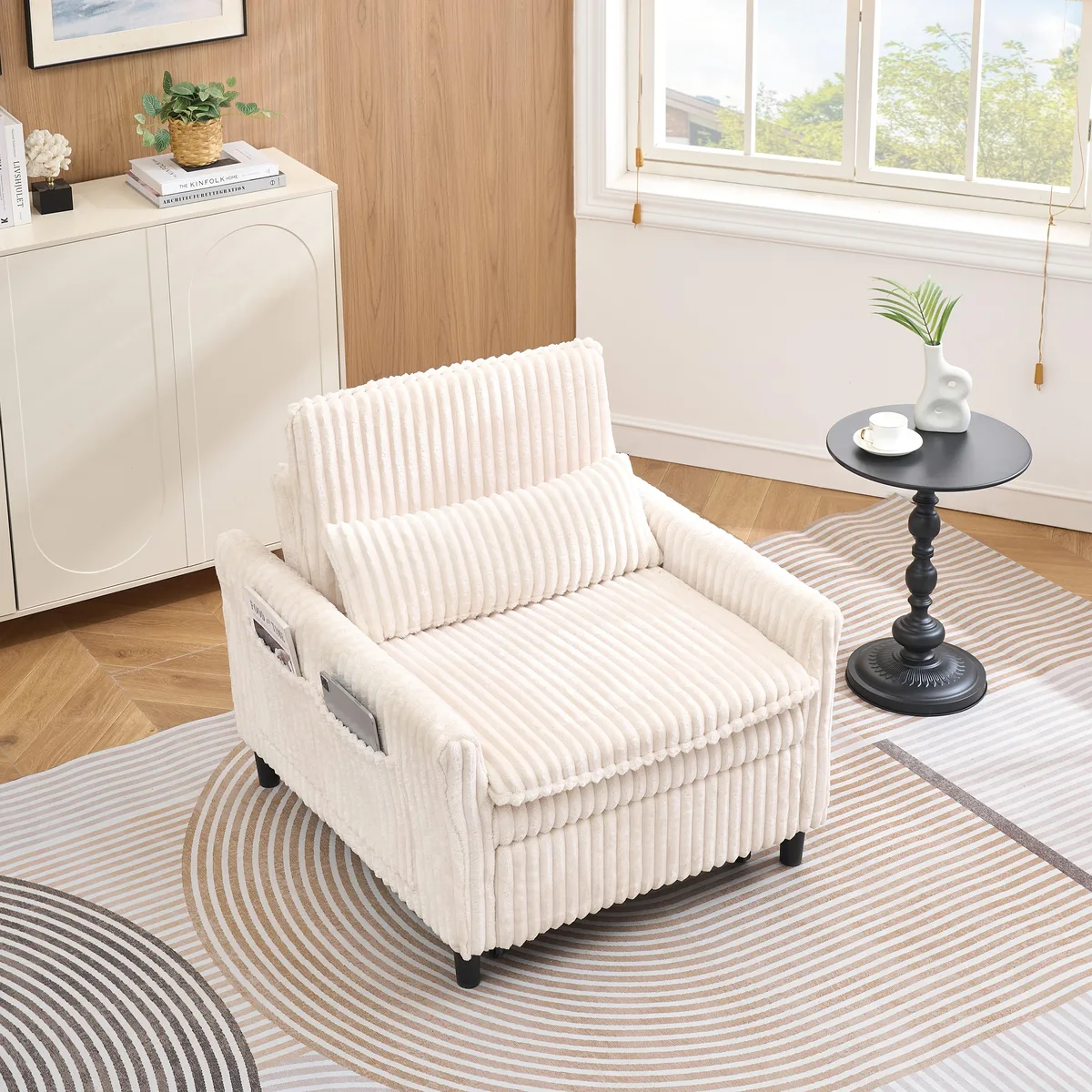 tuphen tuphen Beige Corduroy Single Sofa with Pillow — product photo