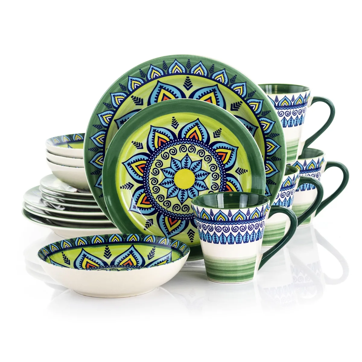 Elama Elama 510111819M Zen Green Mozaik 16 Piece Dinnerware Set — product photo