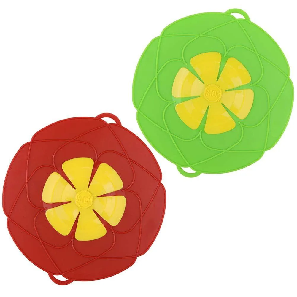 Two flexible 10.2-inch silicone lids with perforated centre and side handles, translucent pale finish
