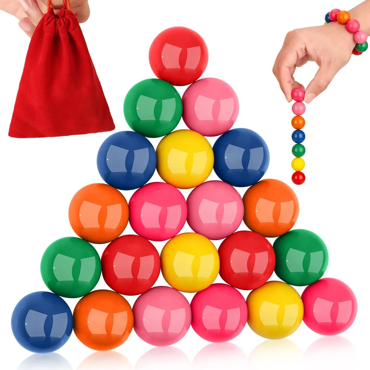 21 colourful magnetic stone balls with smooth black finish