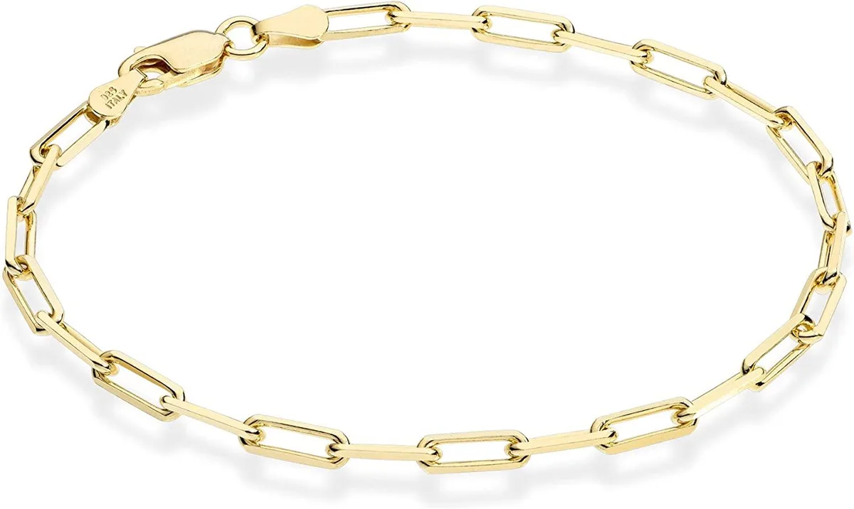 MST MST 14K Gold Plated 925 Sterling Silver Paper Clip Bracelet 3mm 7 Inch Italy — product photo