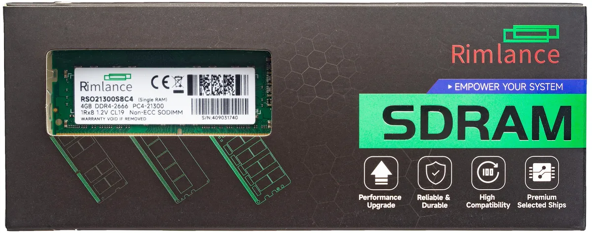 RIMLANCE RIMLANCE 4GB 1.2V DDR4 2666MHz CL19 SODIMM 1RX8 — product photo