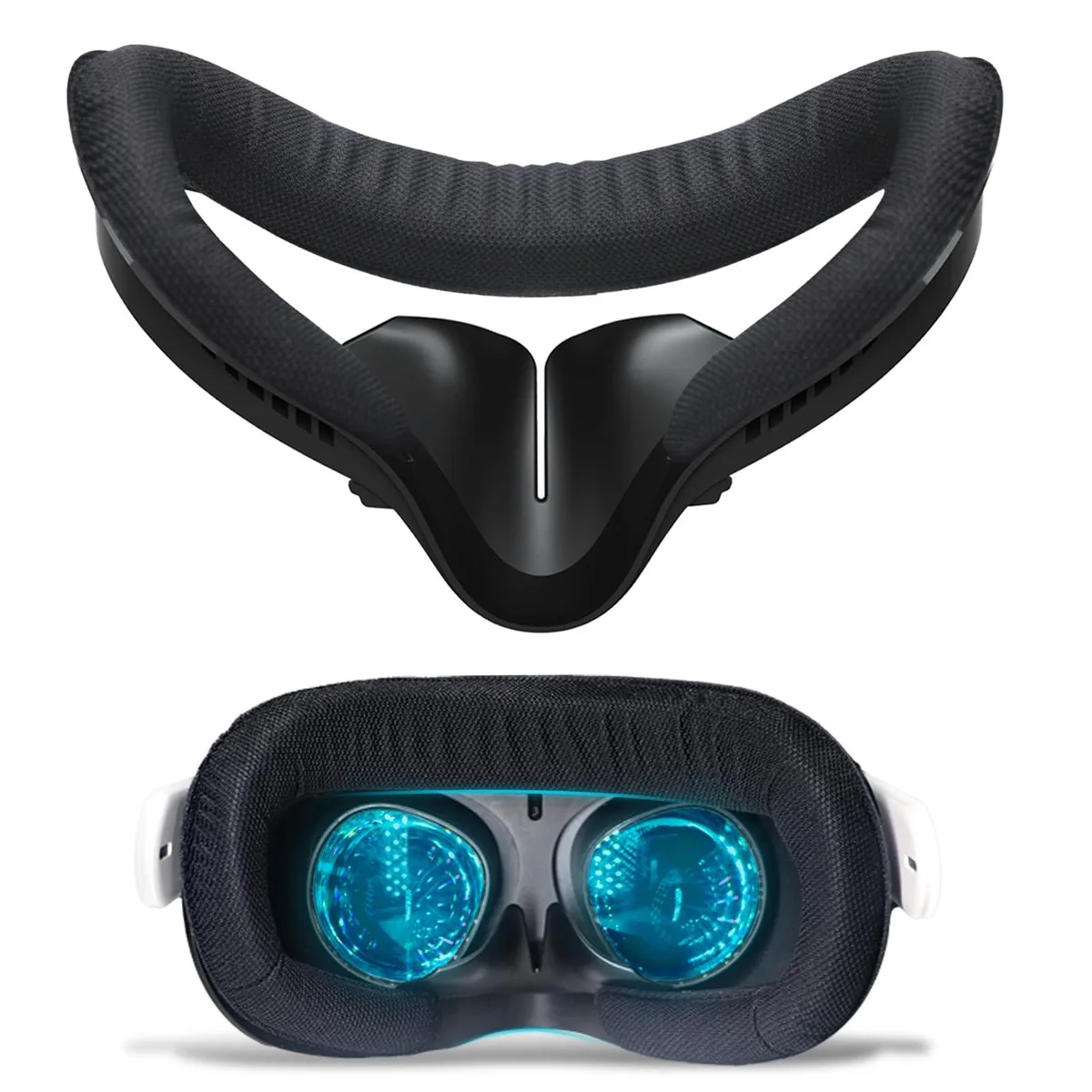 Black foam VR face cover with vented bracket for Quest 2