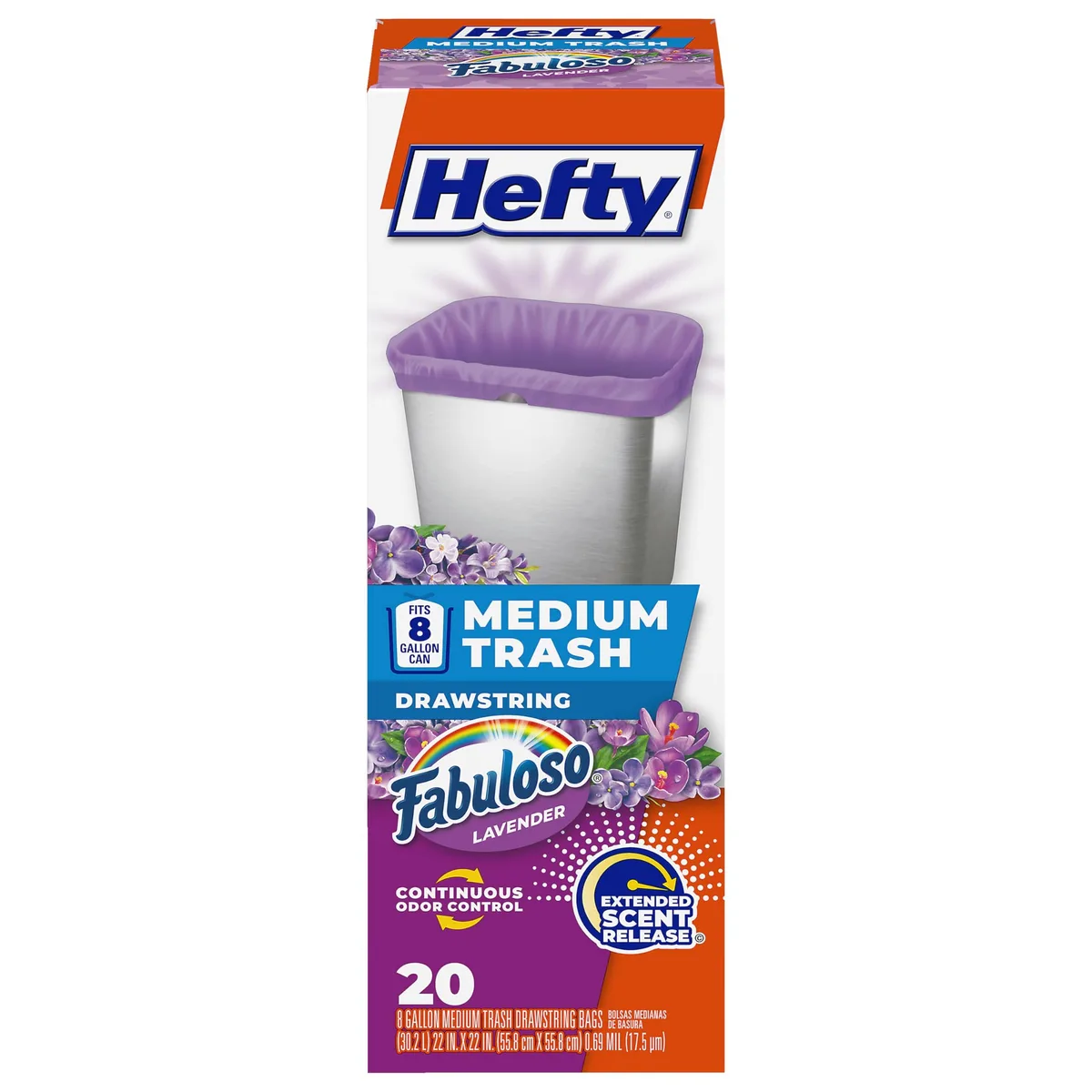  Hefty Specialty Waste Bags 8 Gallon Purple Fabuloso Lavender Drawstring 20 Count — product photo