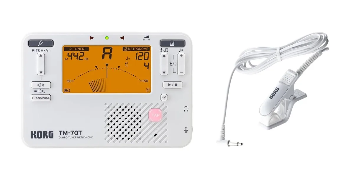 LORDWORLD LORDWORLD TM-70C Tuner Metronome with CM-400 Contact Mic White — product photo