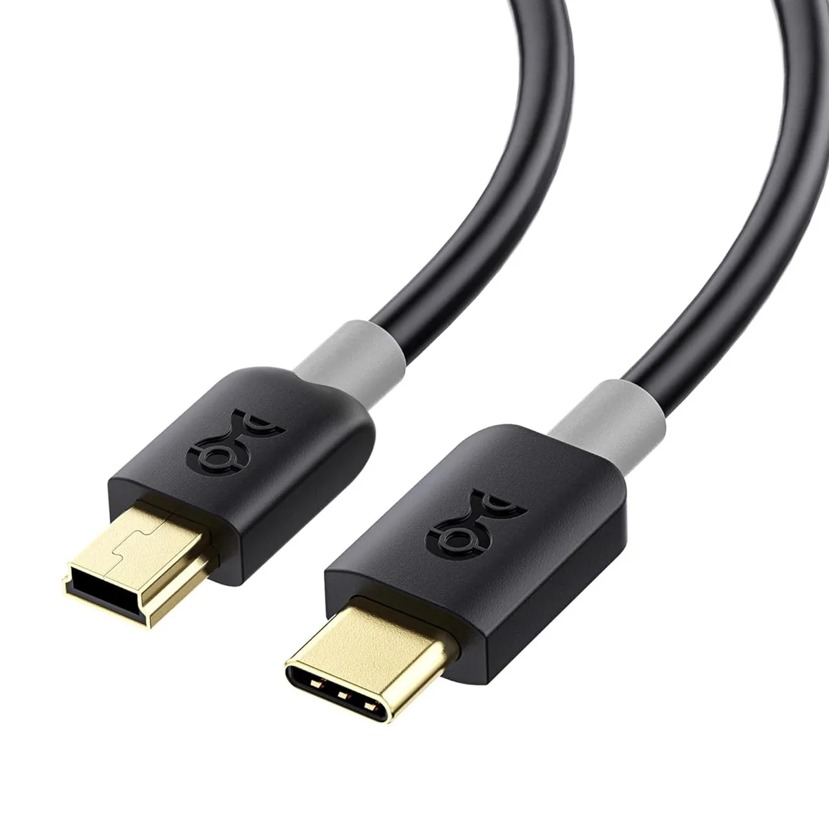Black USB-C to Mini-B cable 3.3ft with molded strain relief