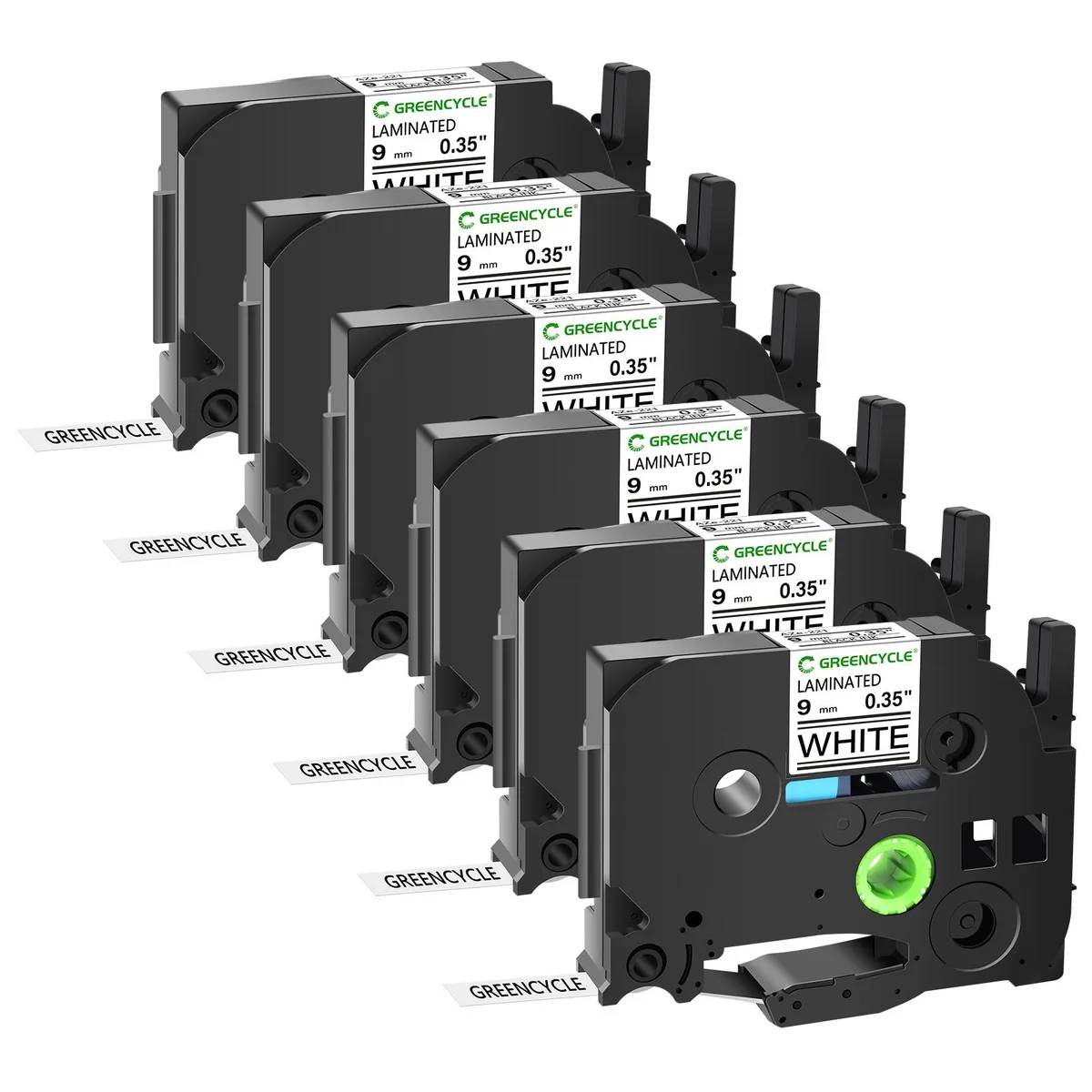 GREENCYCLE GREENCYCLE 6 Pack Compatible Brother TZe-221 9mm Laminated White Label Tape printer ribbon — product photo
