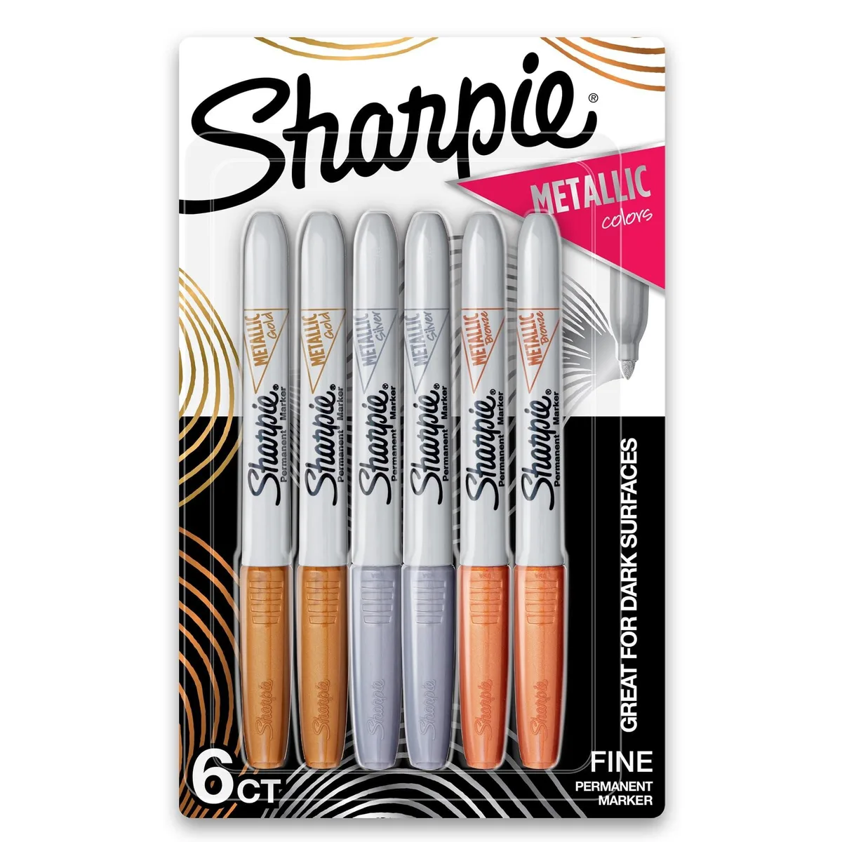  Sharpie Metallic Fine Point Permanent Markers, Assorted Metallic, 6 Count — product photo