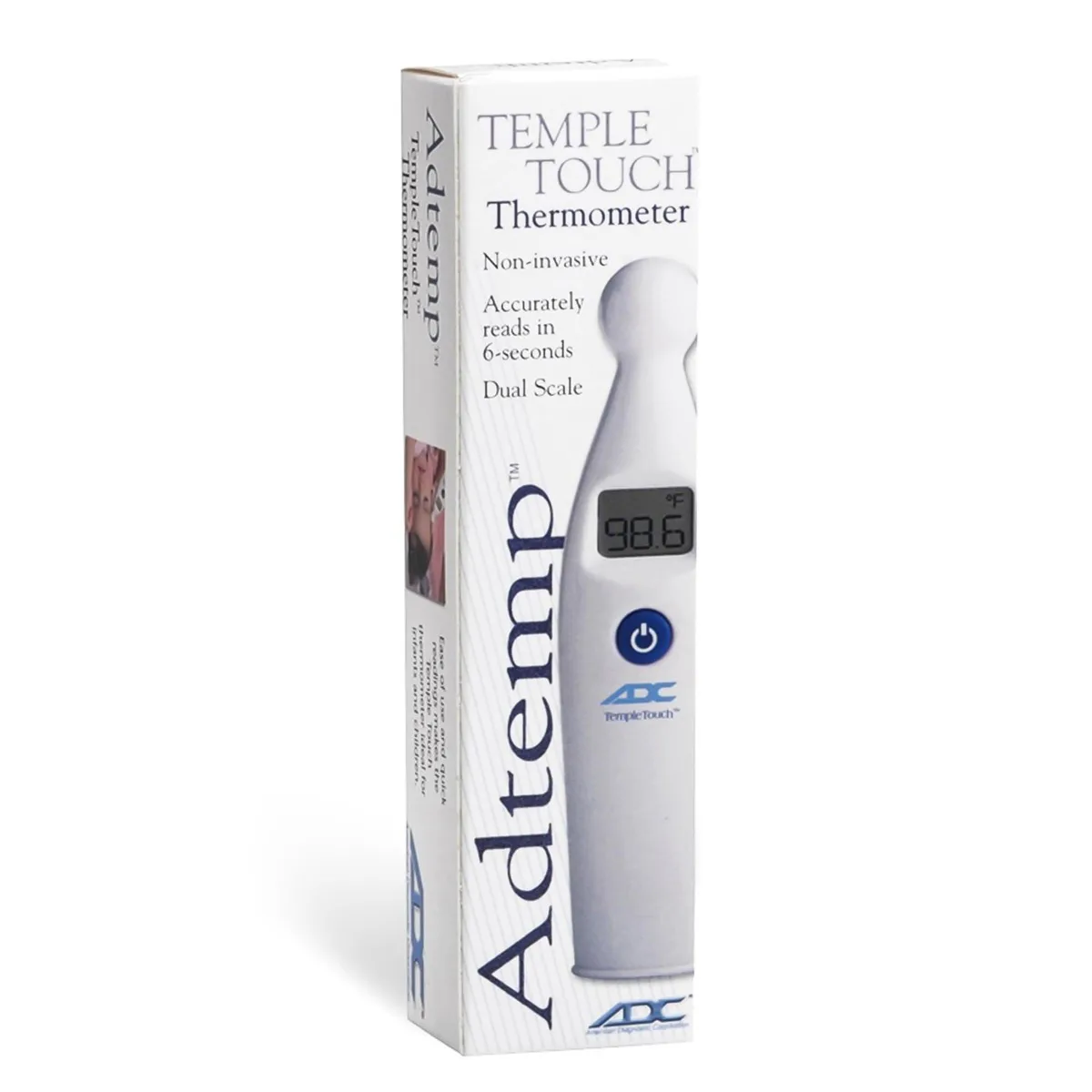 White handheld temporal thermometer model 427 with large LCD display