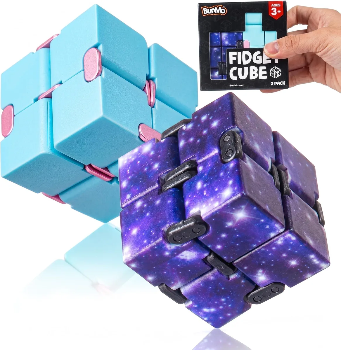 Two matte plastic folding cubes, compact and pocket-sized