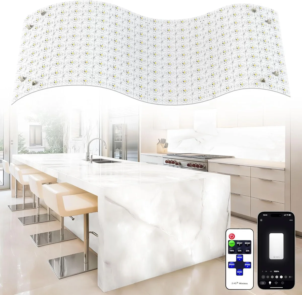 Four rectangular white plastic LED sheets 19.7 by 9.7 inches
