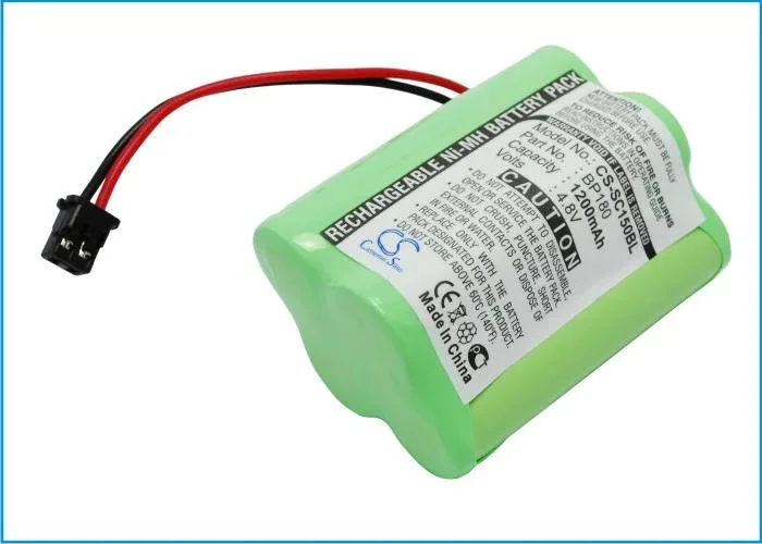 Rectangular replacement battery pack with black plastic casing and label