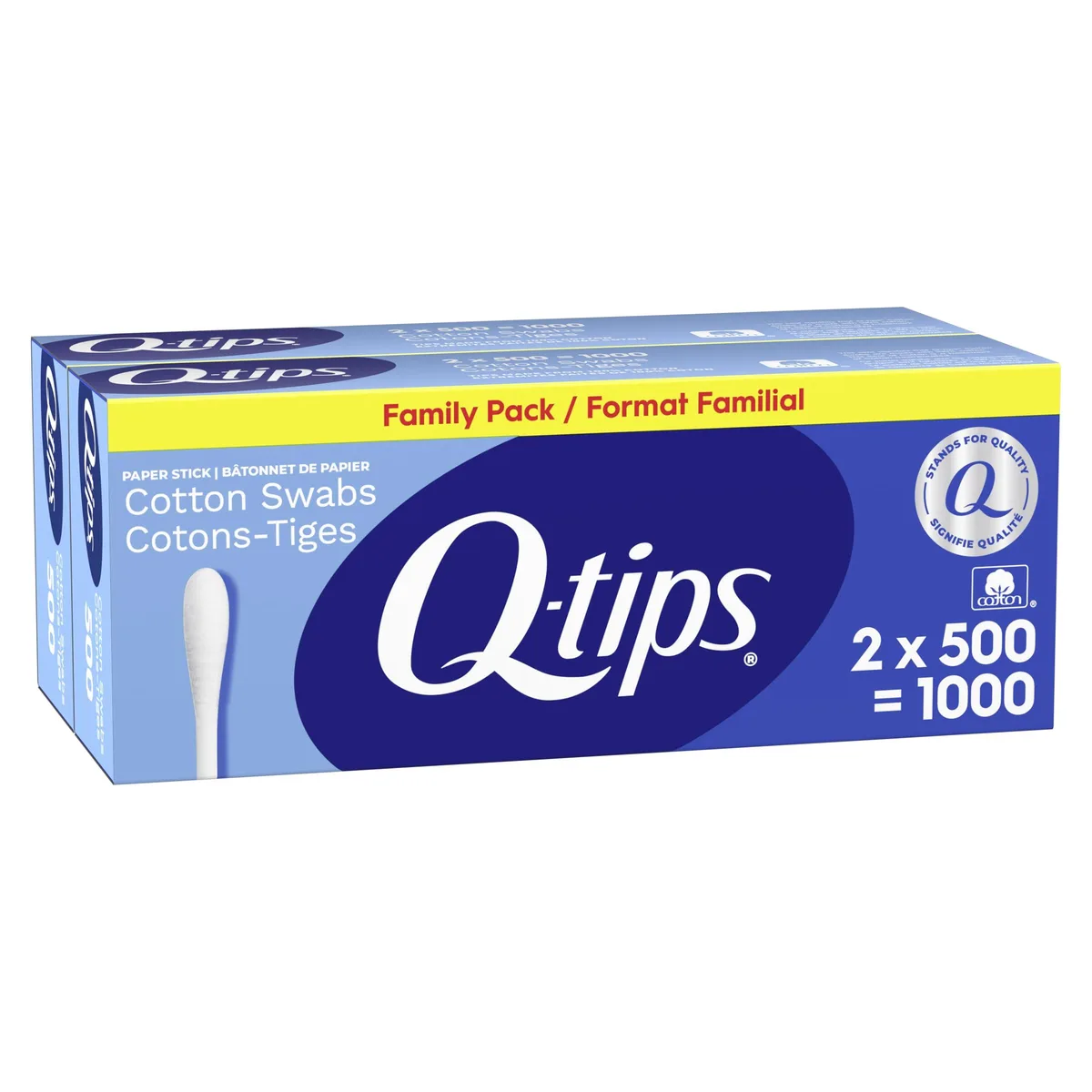 Two blue boxes of CURAD cotton swabs, 500 count each