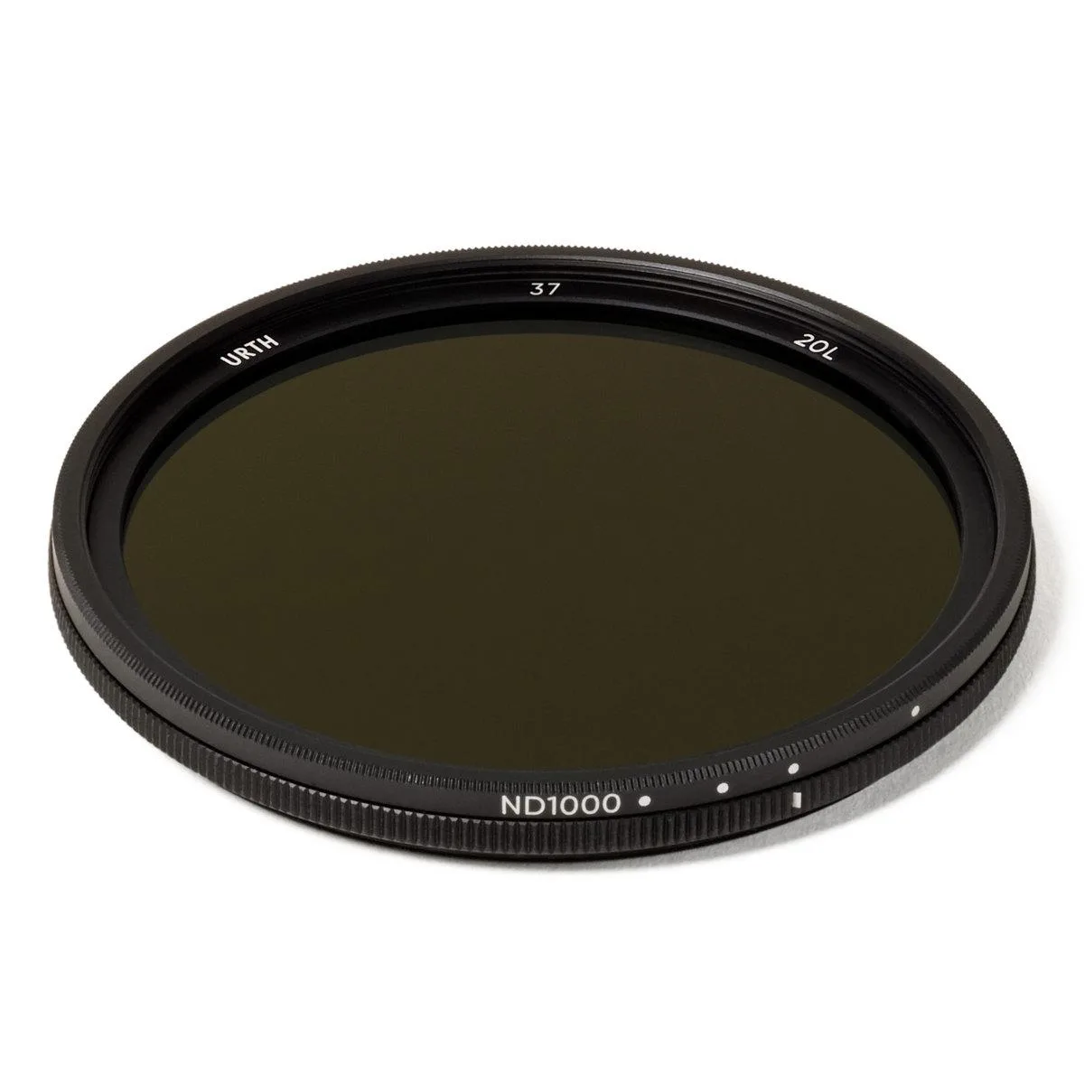 37mm circular variable ND filter, slim silver rim, clear glass surface