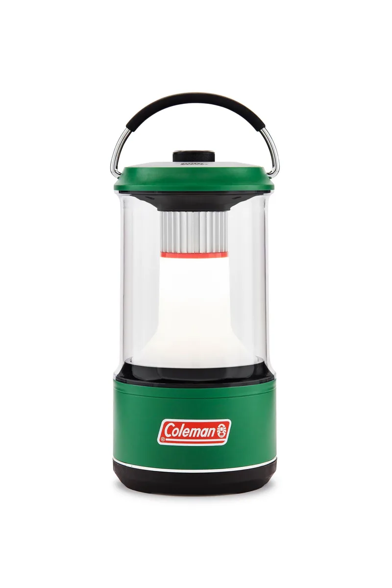 Green cylindrical lantern with powder-coated ABS body and plastic shade