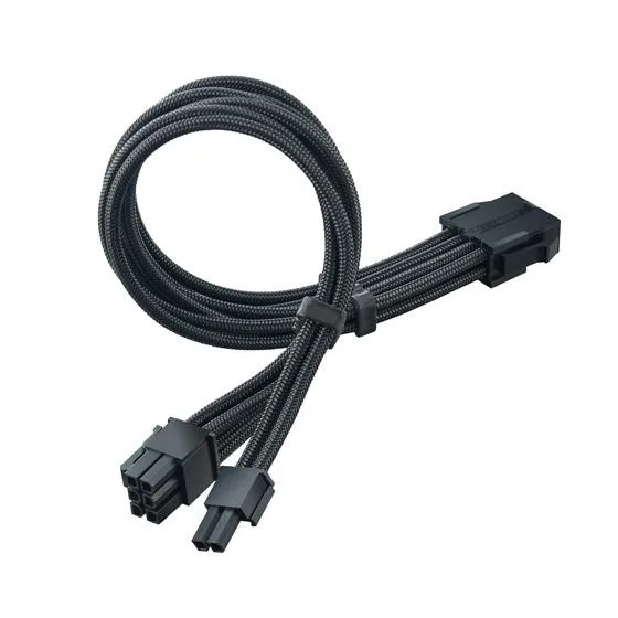 A black braided PCIe 8-pin extension cable with four cable combs