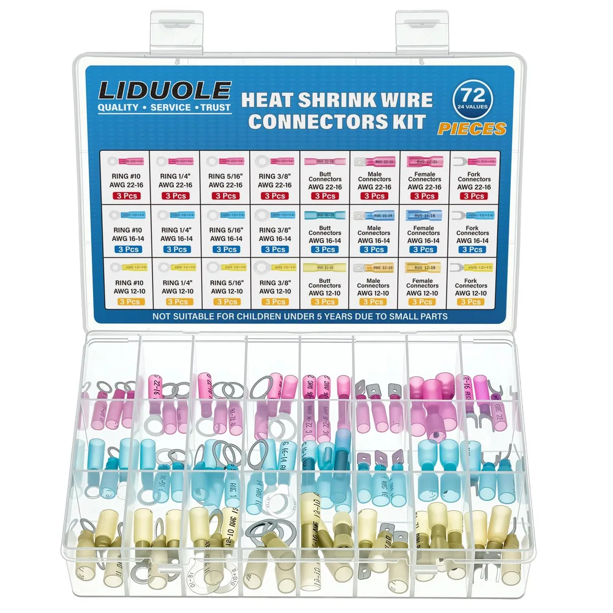 LIDUOLE 72PCS Heat Shrink Wire Cap Connectors Kit 22-10 AWG — product photo