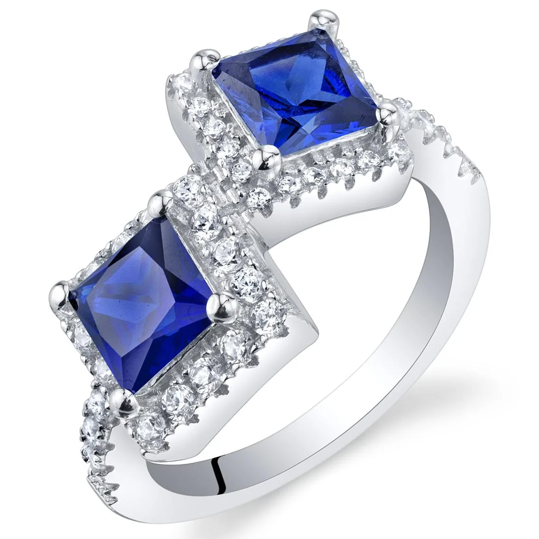 Oravo Oravo Created Blue Sapphire Sterling Silver Princess Cut Two-Stone Ring 1.5 carats 925 — product photo