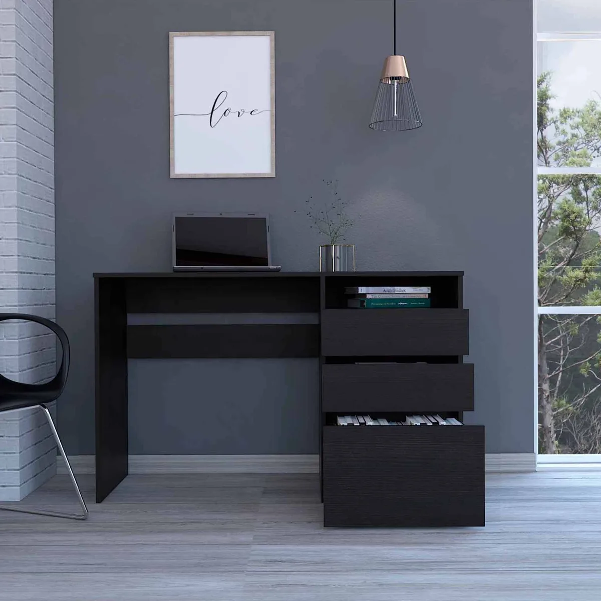 FM FURNITURE FM FURNITURE FM5692ELW Desk 47.5 W x 16.5 D x 29.5 H 3 Drawers 1 Shelf Black Wengue — product photo