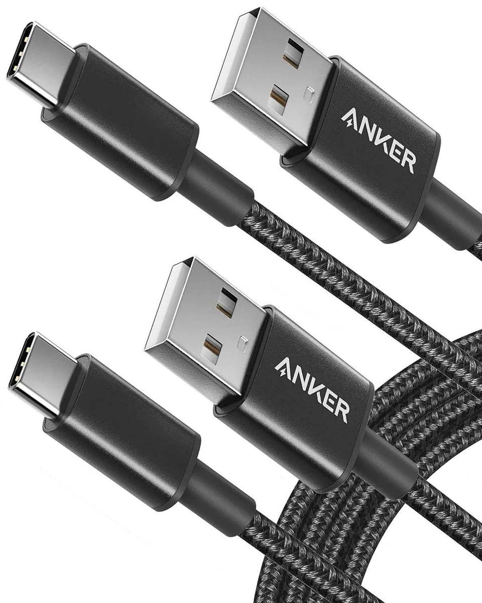 Two black braided USB-A to USB-C cables coiled together