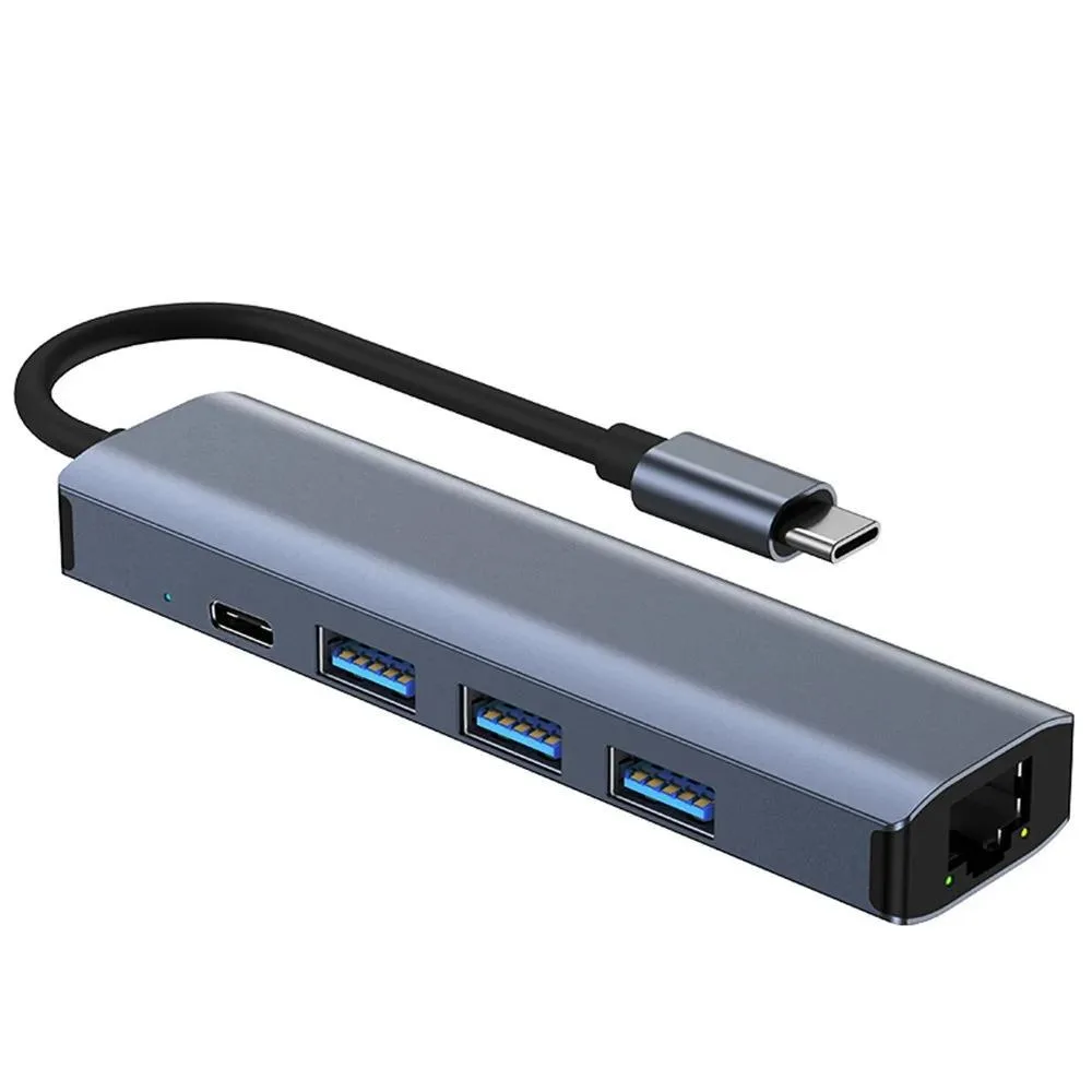 WRIARICH WRIARICH BYL-2210 6-in-1 USB-C Hub Gigabit Ethernet HDMI 4K 30Hz 100W PD 3×USB 3.0 Gray — product photo