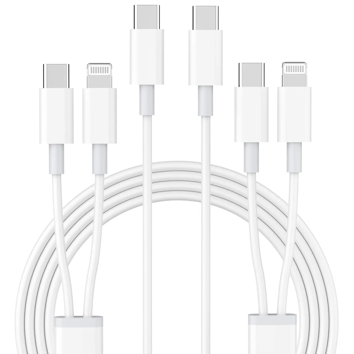 FUHAYA 2-in-1 USB-C to USB-C/Lightning Cable 6ft 60W White — product photo