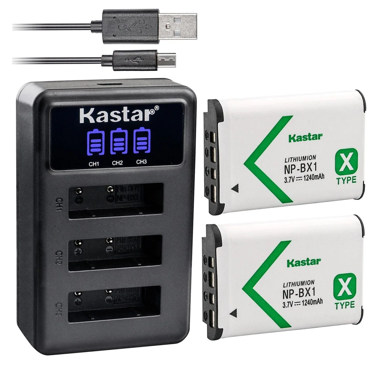 Kastar Kastar NP-BX1 2 Pack Battery and LCD Triple USB Charger — product photo