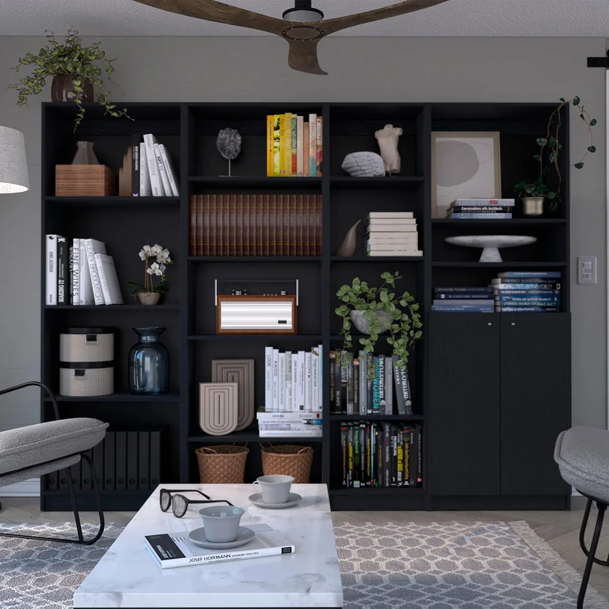 FM FURNITURE FM FURNITURE C23-ECHW 4-piece bookcase set black — product photo