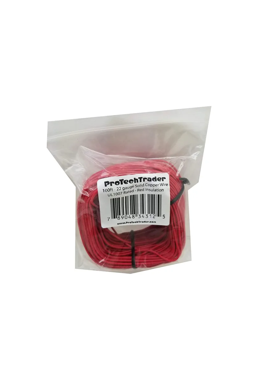 ProTechTrader ProTechTrader 22 AWG Solid Copper Wire Tinned UL1007 100ft Red — product photo