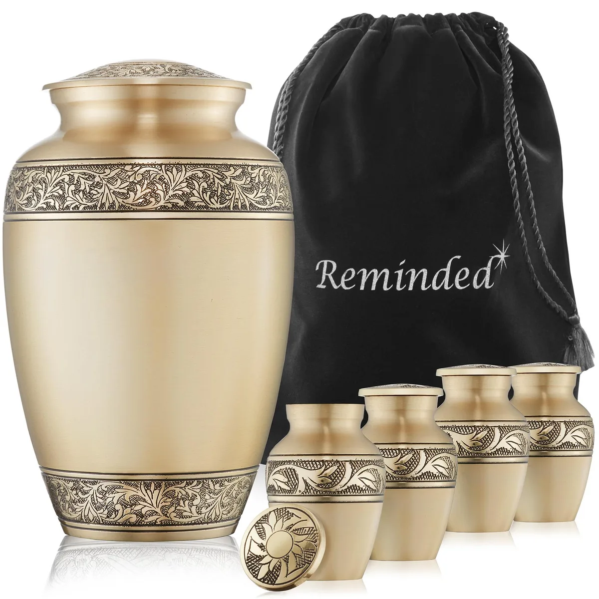Reminded Reminded 5-Piece Floral Cremation Urn Set Gold 1 Adult 4 Keepsake — product photo